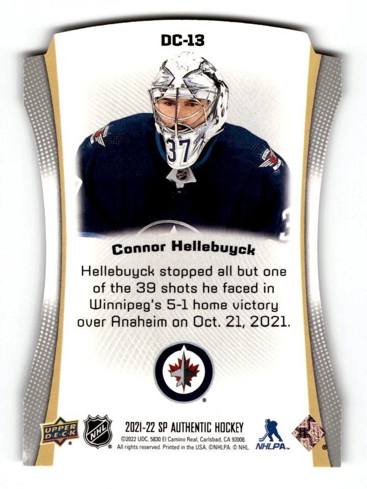 Connor Hellebuyck 2021-22 SP Authentic Die Cuts #DC-13 Winnipeg Jets - Image 2 of 2