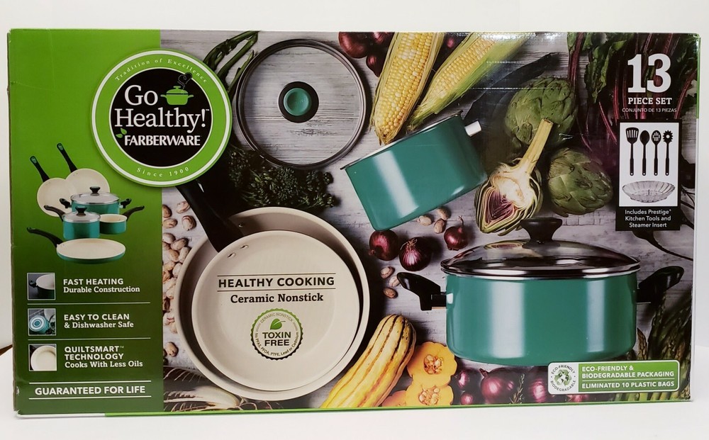 Go Healthy! By Farberware 13 Piece Nonstick Pots And Pans Cookware Set W/ Tools