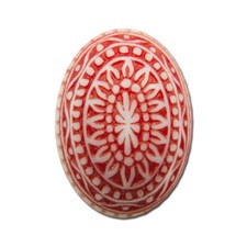 Vintage Etched Mosaic Red and White Cabochons 18x13mm 6 cab714