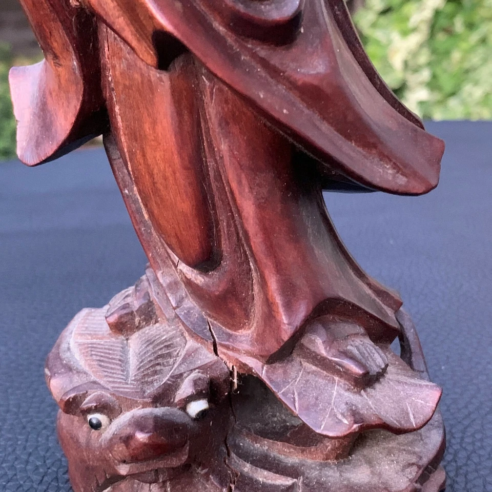 Antique Old Chinese Boxwood Wood Figure Guanyin Bodhisattva Dragon Fish Statue - Image 4 of 4