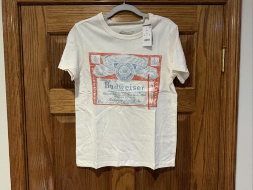 Budweiser Hybrid Apparel Graphic T Shirt Women XS White Short Sleeve Shirt NWT