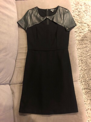 DKNY Women's Black Faux-leather Trim Short-sleeve Dress Sz 4 Brand New |  eBay