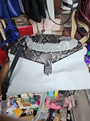 Calvin Klein Lock Black Gray Python Snake Print Leather Satchel Purse ...