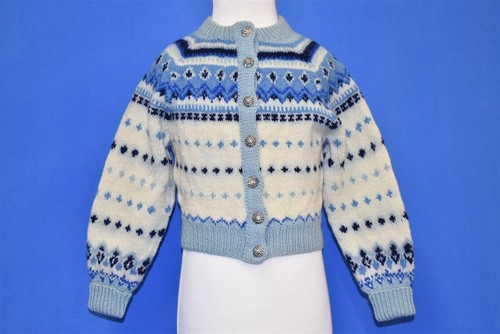 DE COLECCIÓN AÑOS 70 COPO DE NIEVE AZUL HECHO A MANO EN DINAMARCA CÁRDIGAN SUÉTER RAGLÁN NIÑO PEQUEÑO 2T - Imagen 2 de 5
