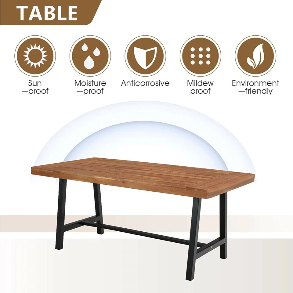 Conjunto de móveis de jantar de vime para pátio mesa de madeira cadeira de vime para área externa 7 peças - Imagem 4 de 4