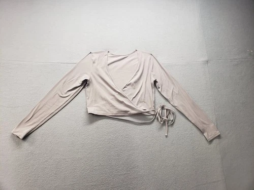 Lululemon Women Athletic Top Beige Long Sleeve Wrap Tie Waist Comfort Training