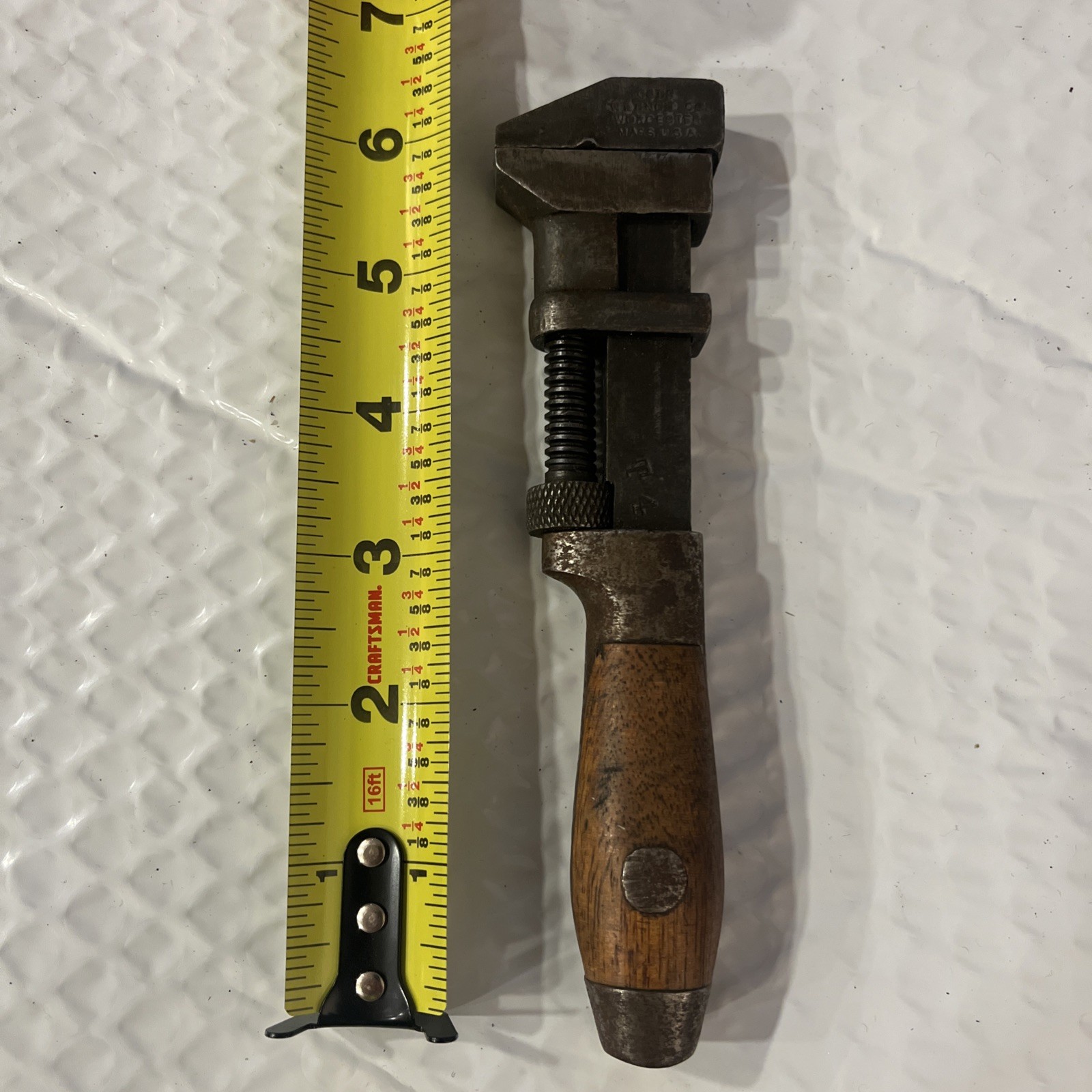 Antique 6-1/2” Coes Screw Wrench With Wood Handle Good Condition