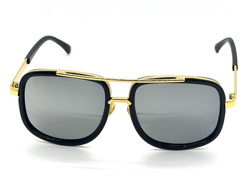 Men Fashion Sunglasses Oversized Square Gold Flat Top Frame Hip Hop Fancy Black - Afbeelding 19 van 76
