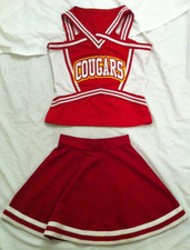 COSPLAY CHEERLEADER SUPPLY CO COUGARS RED WHITE CHEER TOP SKIRT SIZE 5