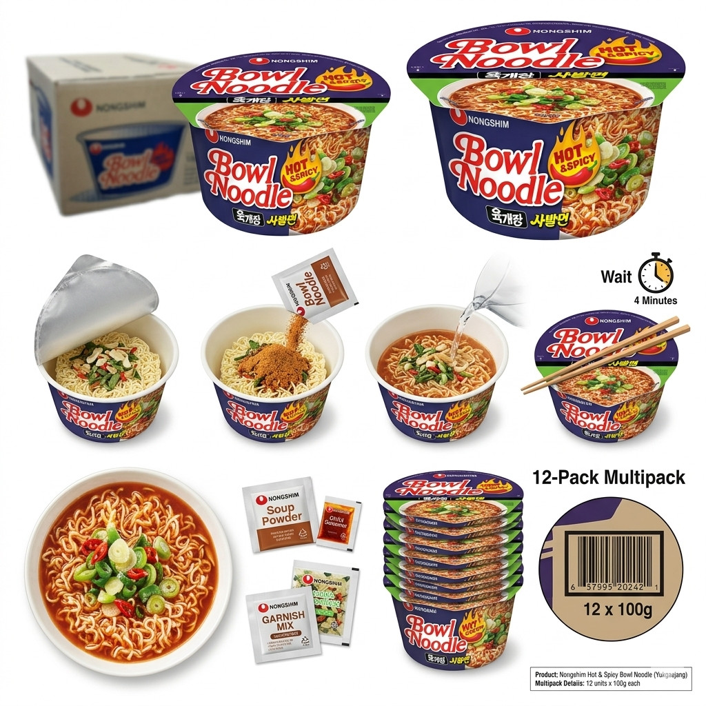 Nong Shim Hot & Spicy Schüssel Nudelsuppe, 12er Pack Ramen Bowl Instantnudeln