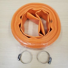 Discharge Backwash Hose 1.5 Inch x 25 Feet for Swimming Pools Orange w/ Clamps