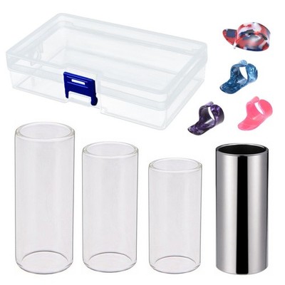 4 Guitar Slide Bar Steel/Glass Finger Slides+ 4* Guitar Picks for Guitar Ukulele