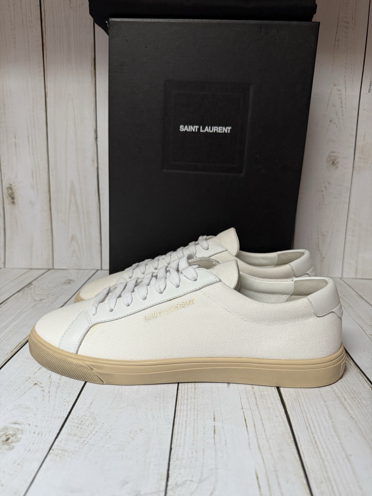 Sneaker bassa Saint Laurent Andy in tela e pelle bianco sporco taglia 41 5 11 5