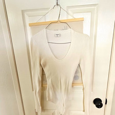 Abercrombie  Fitch Women's White Ribbed V-Neck Long Sleeve Bodysuit S