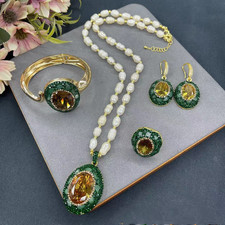 Fashion Pearl Formal Evening Jewelry Set Women Necklace Bracelet Ring Earrings