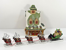 Dept 56 Snow Village LOT OF 2 "Reindeer Barn" & "Sleigh & Eight Tiny Reindeer"