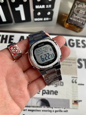 Multi Function Square Metal Student Wristwatch Waterproof Luminous Steel Band