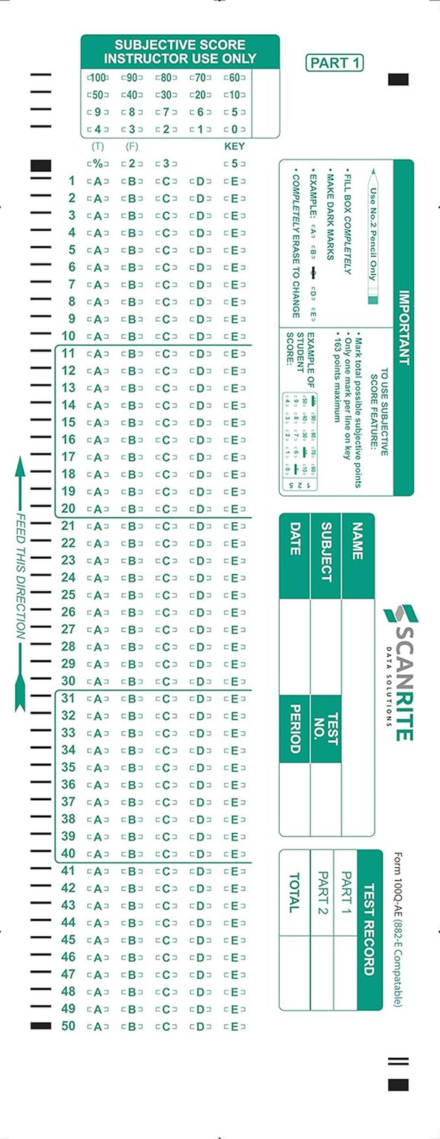 Scanrite - 882-E Scantron Compatible Testing Sheet (25 Sheet Pack)