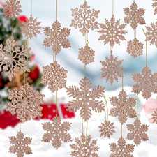 48pcs Rose Gold Plastic Snowflake Decorations Christmas Tree Ornaments Glitter S