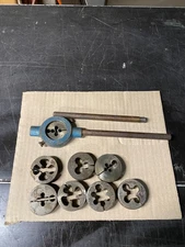 Vintage  USA made 18" handle Pipe Die Stock Threader Set 8 dies