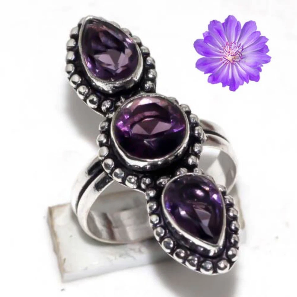 African Amethyst Gemstone Handmade 925 Sterling Silver Jewelry Ring All Size - Image 3 of 4