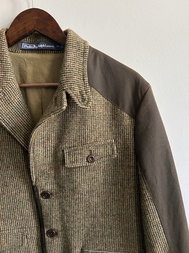 Polo Ralph Lauren Men's Tailored Jacket Tweed Brown Suede Trims Size 38R - Picture 2 of 13