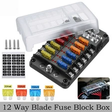 12-Way Blade Fuse Box Holder Block LED 6 12 Indicator 24V Auto Marine Waterproof