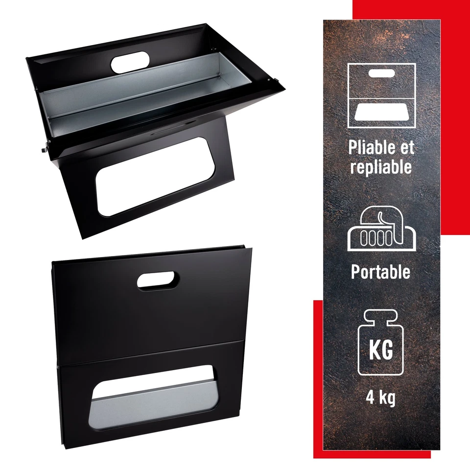 BBQ Collection Barbecue portable pliable foyer et grille séparés noir - Photo 3/4