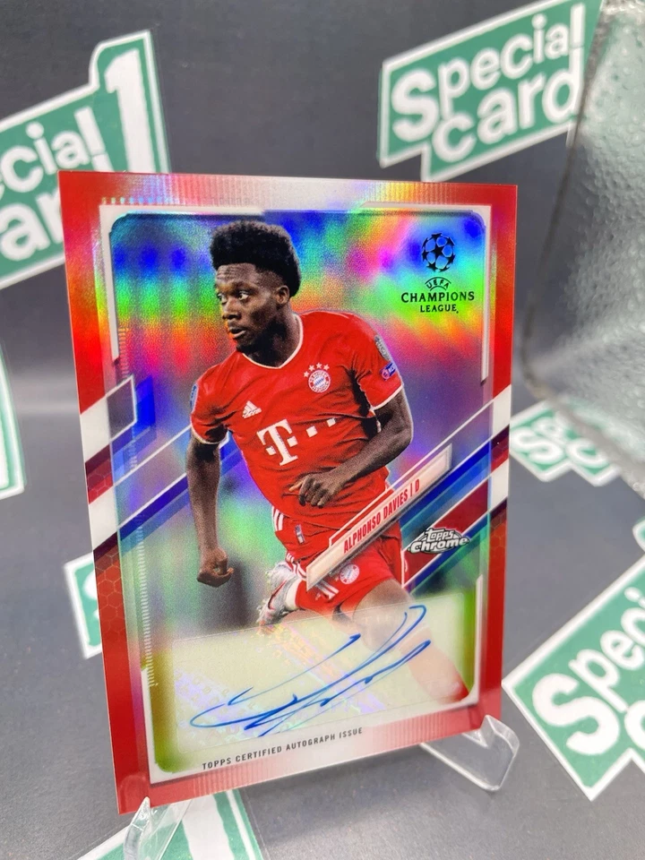 2020 Topps Chrome Red Refractor Red on Red Alphonso Davies AUTO 09/10 SSP SP - Image 3 of 4