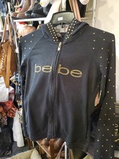 A BEBE BLACK HOODIE WITH STUDS FULL ZIP Size X Small