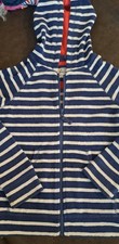 Mini Boden Girls Size 11-12 Terry Hooded Sweatshirt Striped Blue Toweling