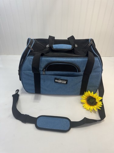 EliteField Dog Cat Crate 3- Door Folding Carrying Soft 17" L x 11" H x  9” Blue