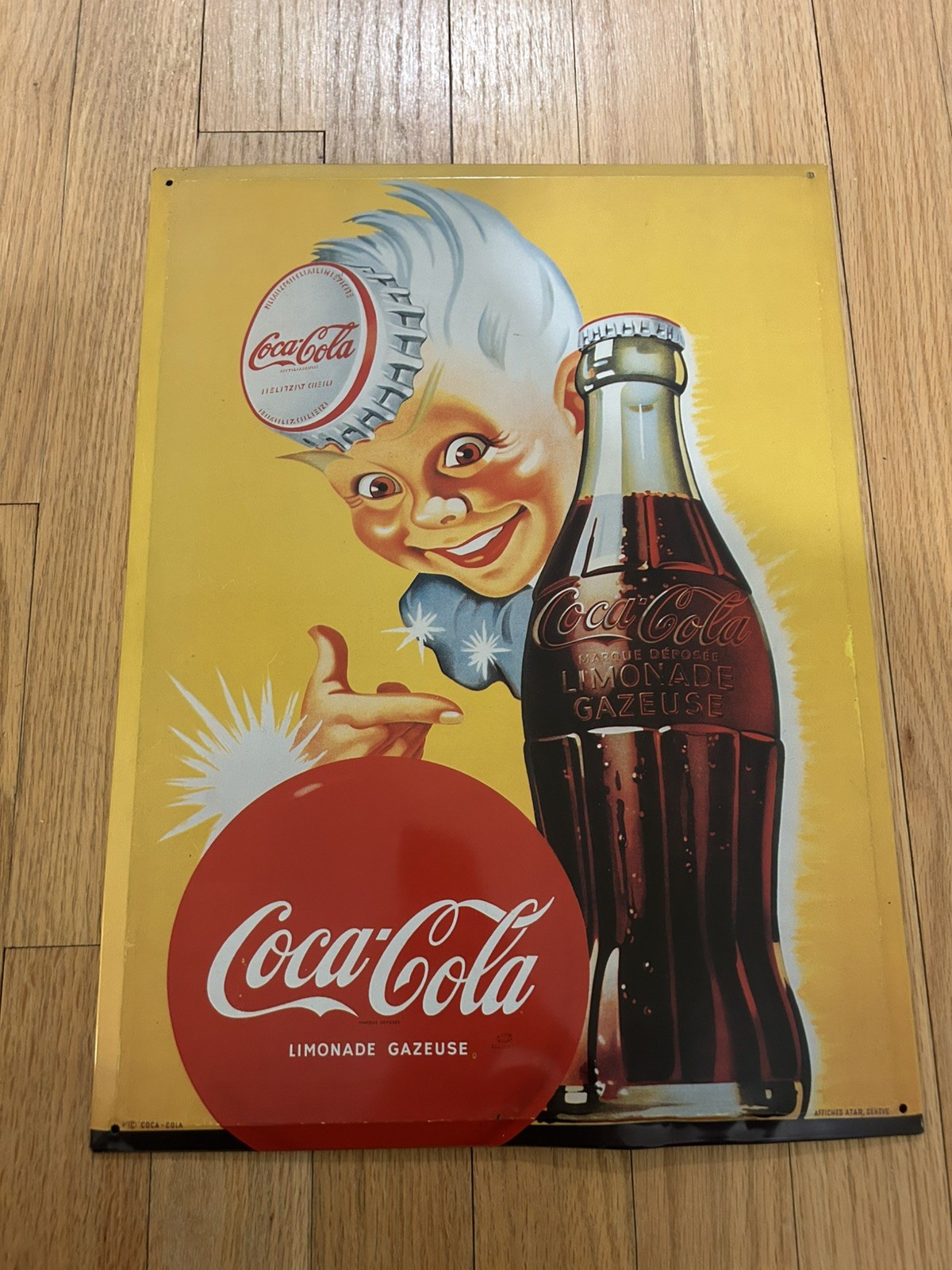 Swiss - French Tin Coca-Cola Advertising Sign Soda Can 40X30Cm. Good condition !