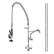 Single Hole 39" Height Commercial Kitchen Faucet Deck Mount with Pre-Rinse Sp...