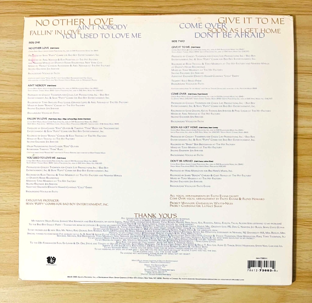 Faith Evans Faith レコード LP FAITH EVANS / Faith 1995 Original US Edition LP Arista Records R&B
