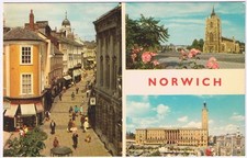 Postcard Norwich London Street St Peter Mancroft Church City Hall UK