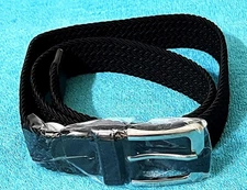GELANTE MENS BLACK BELT ELASTIC WITH NO HOLES SILVER BUCKLE SIZE L NEW