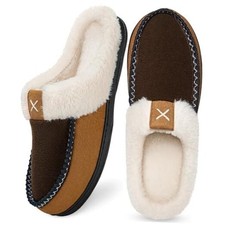 Mens Slippers Moccasins Memory Foam Fuzzy Slippers for Men Wool 13-14 Coffee