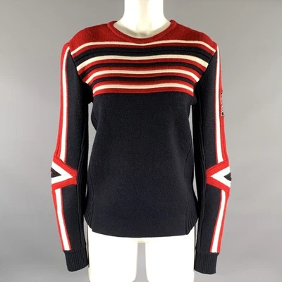 MAJE Taille S Pull En Laine Mélangée Rayé Col Rond Marine Rouge - Photo 1/4