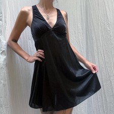 Vintage Vanity Fair Black V-neck Mini Slip Dress Nighty Lingerie Balletcore S