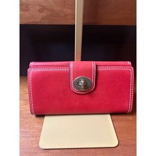 Cartera sobre delgada Coach de cuero rojo con bloqueo giratorio costuras en contraste