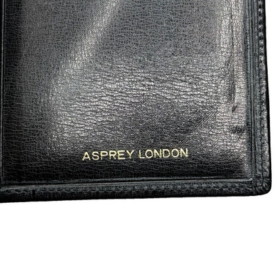 Asprey London NEW NEVER USED Black Leather Bifold Wallet 6Card Holder w Initials