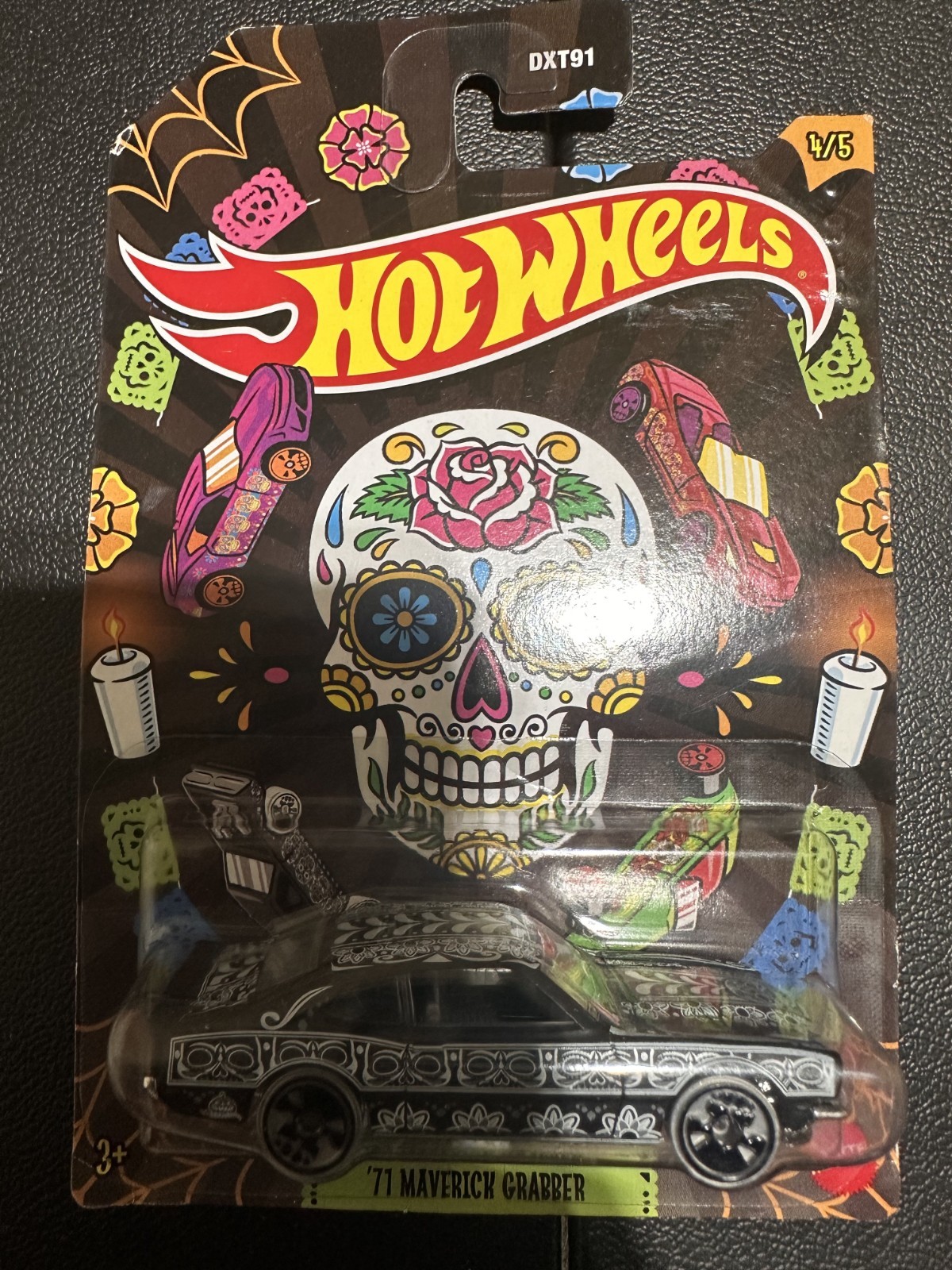 Hot Wheels Day of the Dead '71 Maverick Grabber 1:64 Diecast - Black/White