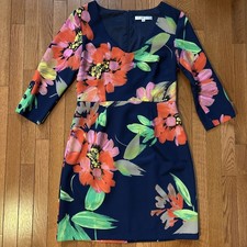 TRINA TURK Size 10 Navy Floral Long Sleeve Floral Dress 