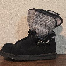 UGG Australia Lattice Cardy Black Suede Grey Knit Boots 1005391 Womens 9