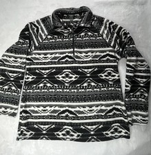 Eddie Bauer Womens XL Polar Fleece Pullover Quarter Zip black White Southwestern