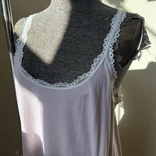 Victorias Secret Pink Ribbed White Mesh Eyelet Trim Camisole Top Sz Medium