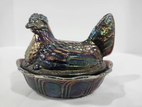 Vintage Fenton Amethyst Carnival Glass Hen On Nest 5"