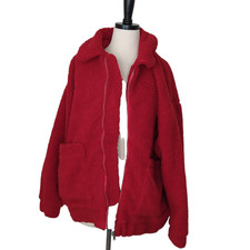 I.am.gia Women's Pixie Teddy Coat Medium Oversize Sherpa Jacket Red Fuzzy Winter