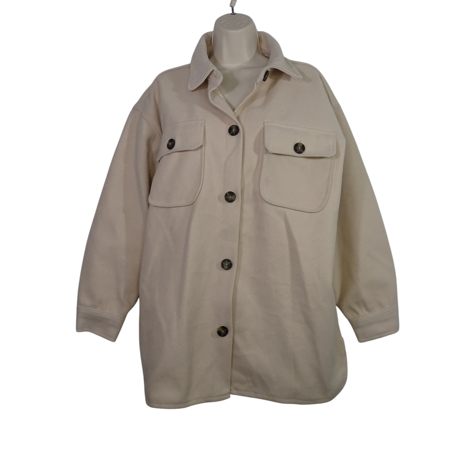 Forever 21 Beige Collared Button Up Jacket With P… - image 1
